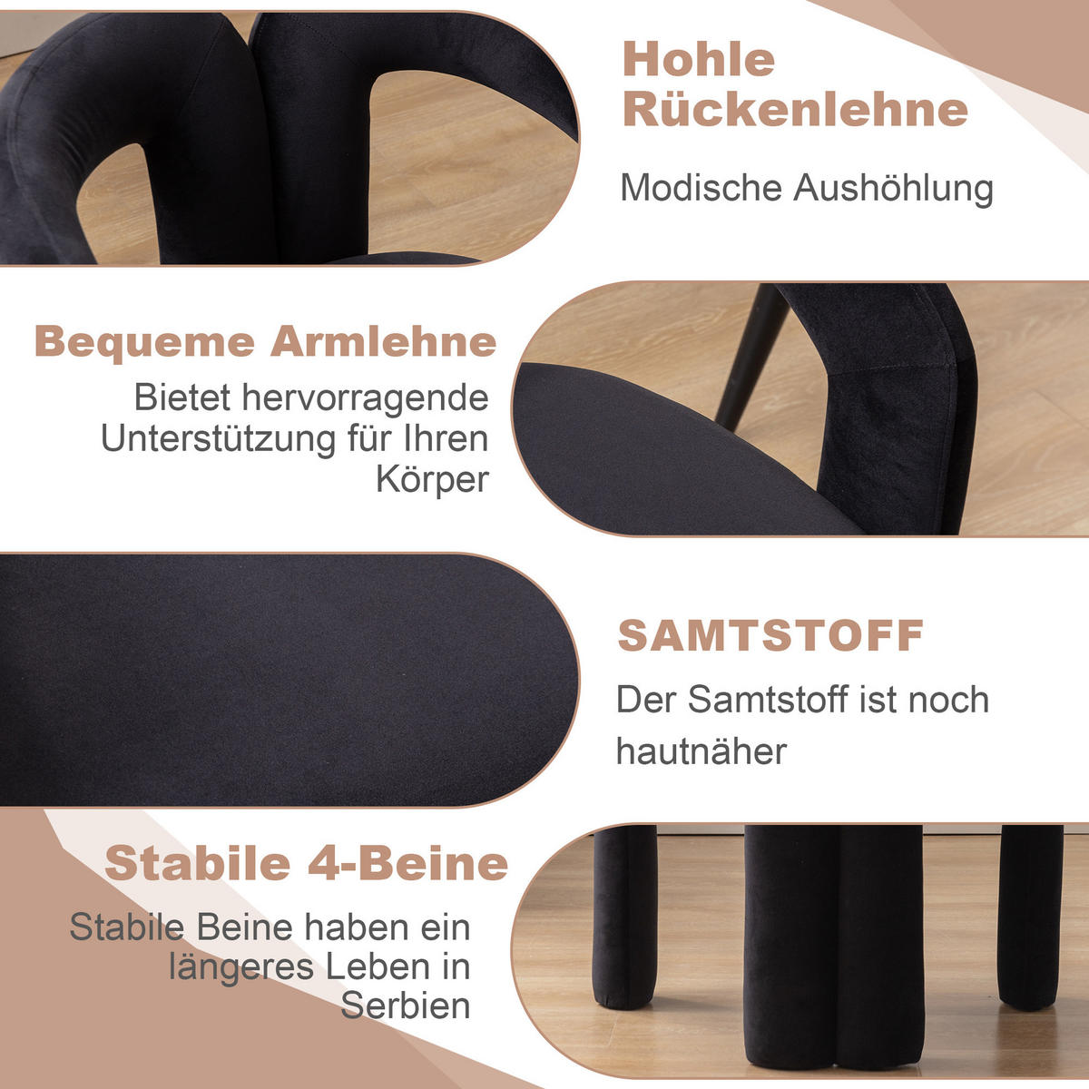 ESSZIMMERSTUHL 2er-Set aus Samt mit Metallbeinen - Schwarz, Textil (64/71/50.5cm)