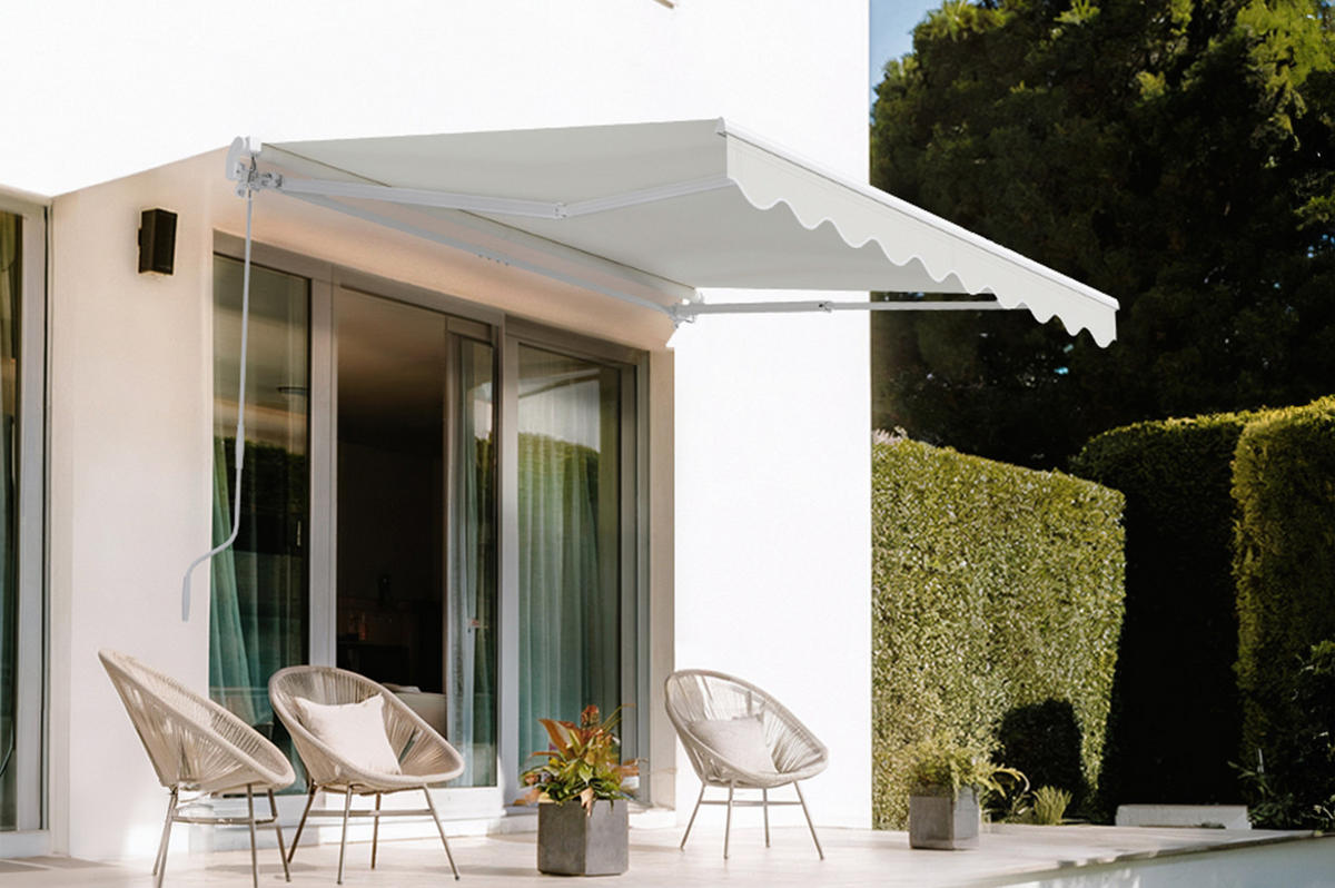 MONOBLOCK-MARKISE VECCHIO Weißes Gestell - leinwand Beige 2,5x2m - Premium-Leinwand 320g/m² - Beige, Metall (304/218/200cm) - Cazeboo