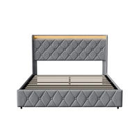 POLSTERBETT 140x200 cm mit hydraulischem Stauraum - Kopfteil Regal & LED - USB - ohne Matratze - Grau - Grau, Textil (140/200cm) - DELFA