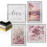 WANDBILDER 4er Set - 50x50 cm & 40x60 cm Silberner Rahmen - Blumenbrücke – Lebensinspiration - Silberfarben, Kunststoff (50/50cm) - ArtPrintCave
