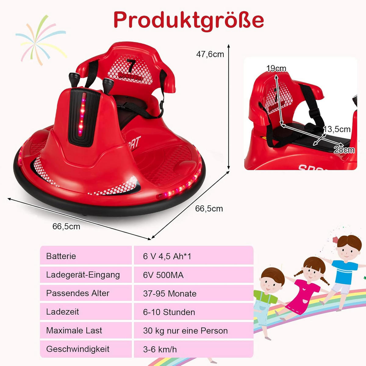 AUTOSCOOTER Aufsitz Kinder Rot - Rot, Kunststoff (66.5/47.6/66.5cm) - COSTWAY