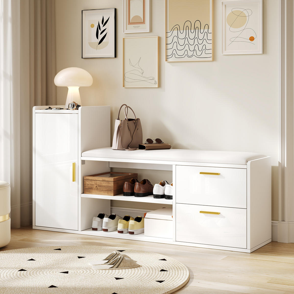 SCHUHSCHRANK in weiß Schuhkommode mit 2 Schubladen 1 Schrank für Wohnzimmer, Flur, Büro, B128/T30/H68cm - Weiß, Holzwerkstoff (128/68/30cm) - STILVORA