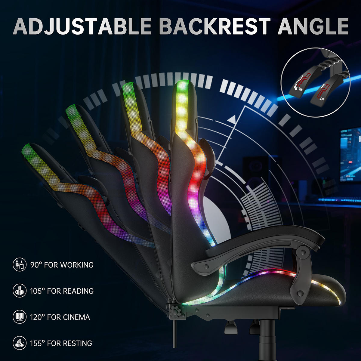 GAMINGSTUHL Schwarz,mit Led,Leder, Metall - Schwarz, Leder (29/59/79cm) - Rattrix