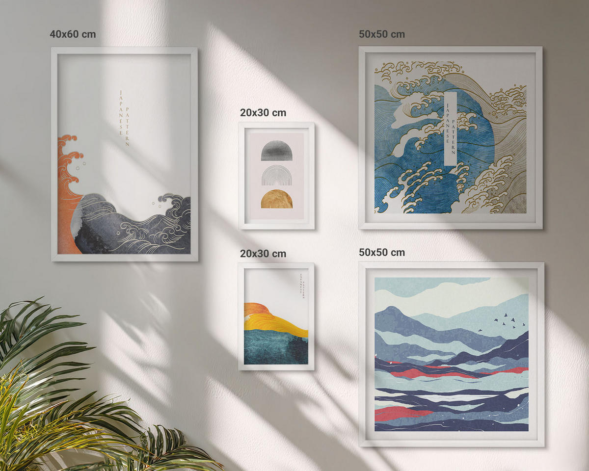 WANDBILDER 5er-Set - 50x50 cm & 20x30 cm & 40x60 cm Weißer Rahmen - Stilvolle moderne Blumen - Weiß, Kunststoff (40/60cm) - ArtPrintCave