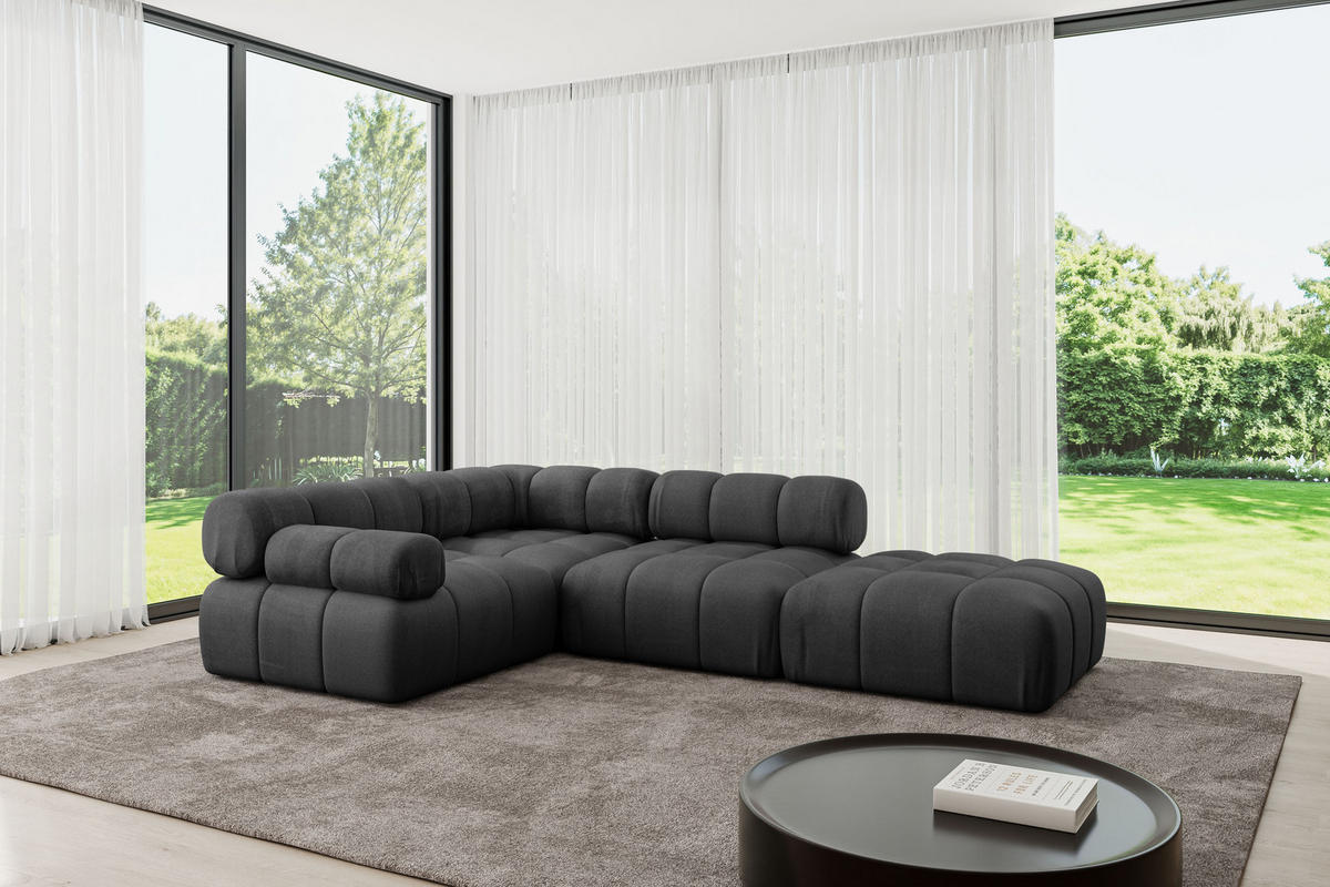 ECKSOFA modulares Sofa Felto-L1 - 285x190x70 cm Schwarz Velours - Schwarz, Holzwerkstoff/Textil (285/190cm) - ALTDECOR