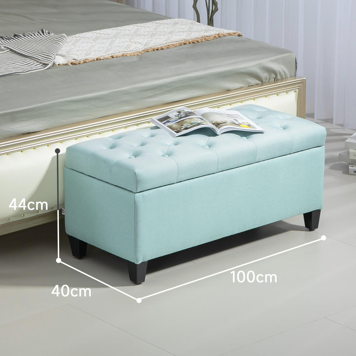 LUXUS Sitzbank Polsterbank mit Stauraum Armlehnen Polyester Holz Grün - Grün, Kunststoff (40/44/100cm) - HOMCOM