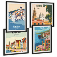 BILDER SET 4er Set - 50x50 cm & 40x60 cm Schwarzer Rahmen - Landschaften europäischer Städte - Schwarz, Kunststoff (50/50cm) - TULUP