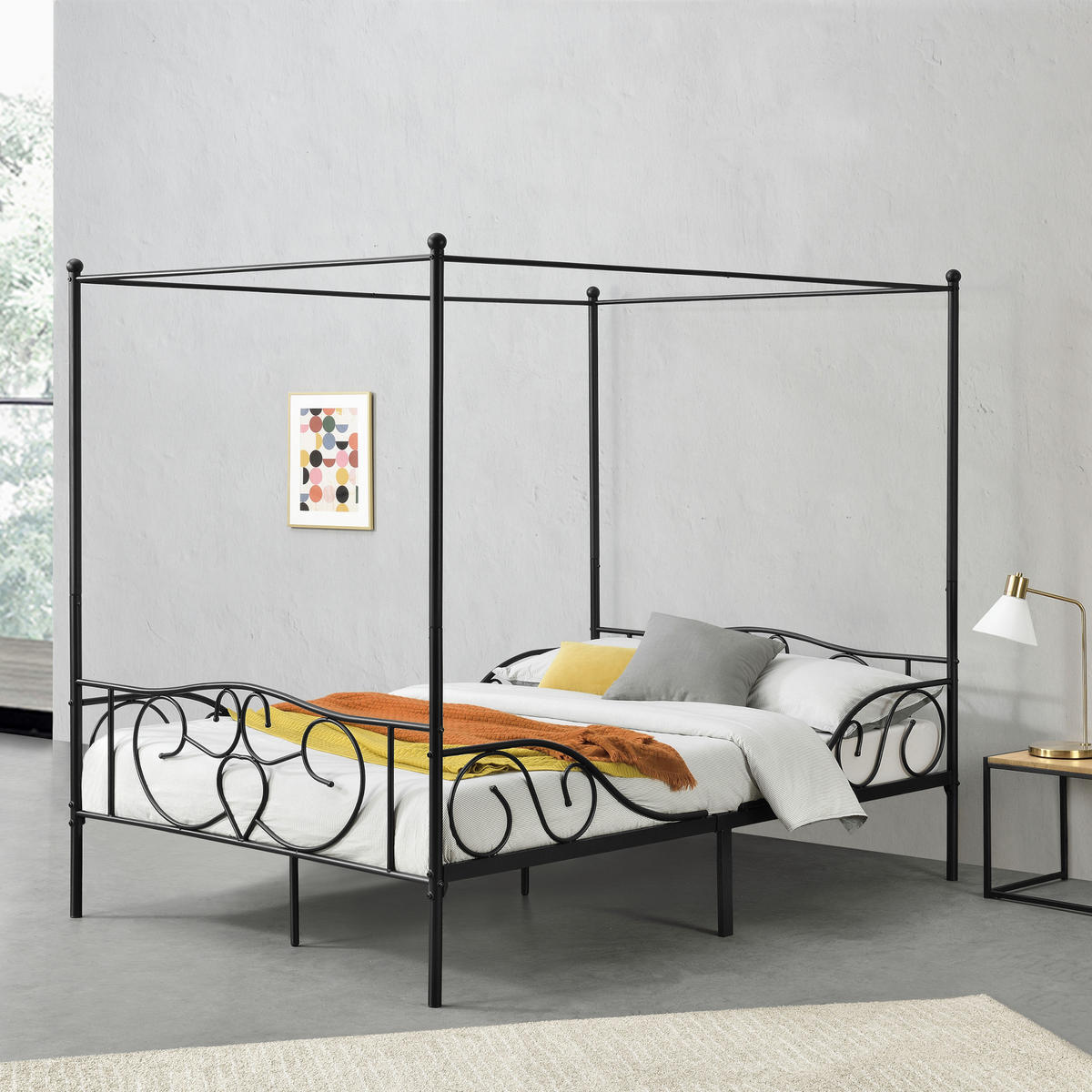 HIMMELBETT Finström - Schwarz, Metall (140/200cm) - [en.casa]