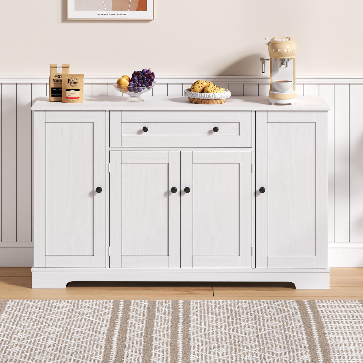 SIDEBOARD mit Schublade 138 cm MDF White 2 Seitenschränke - Beige, Holzwerkstoff (138/85/40cm) - Meubliv