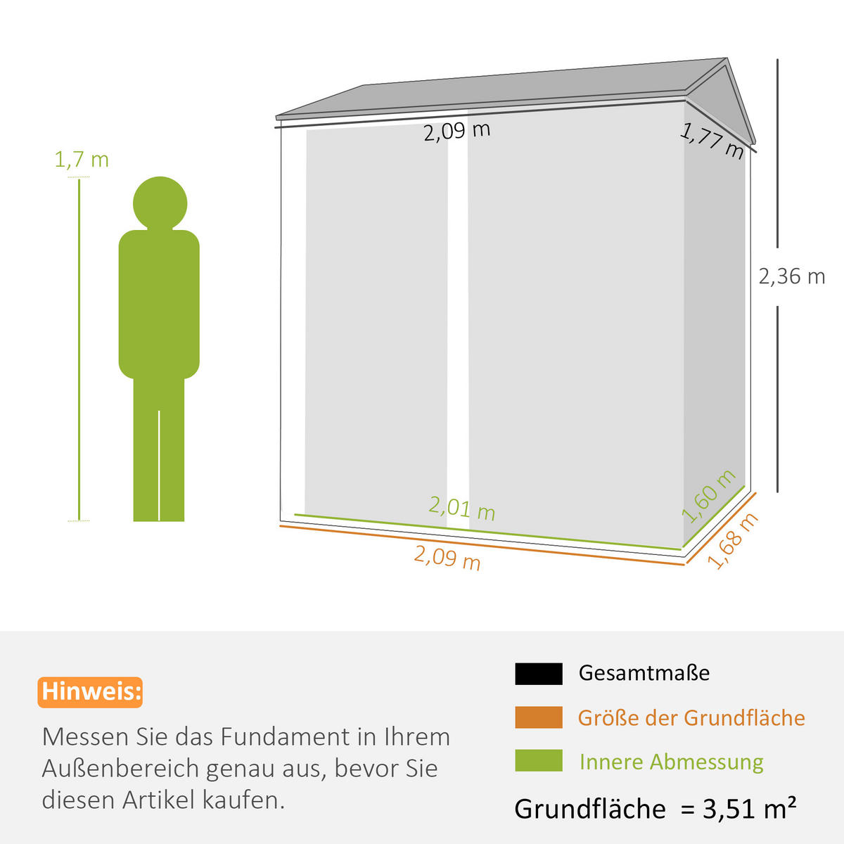 GARTENHAUS Hellgrau 209.0/177.0/236.0cm - Hellgrau, Metall (177/236/209cm)