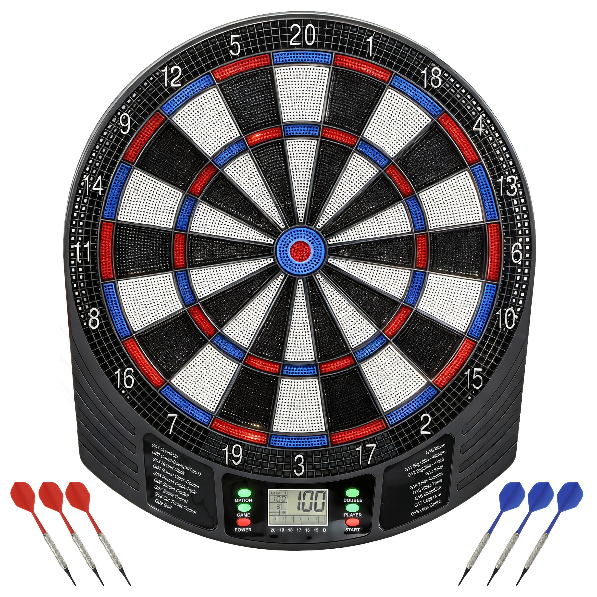 DARTBOARD DE-10843 mit LCD-Display für 1-8 Spieler Bunt - Multicolor, Kunststoff (41/47cm) - ComfortXL