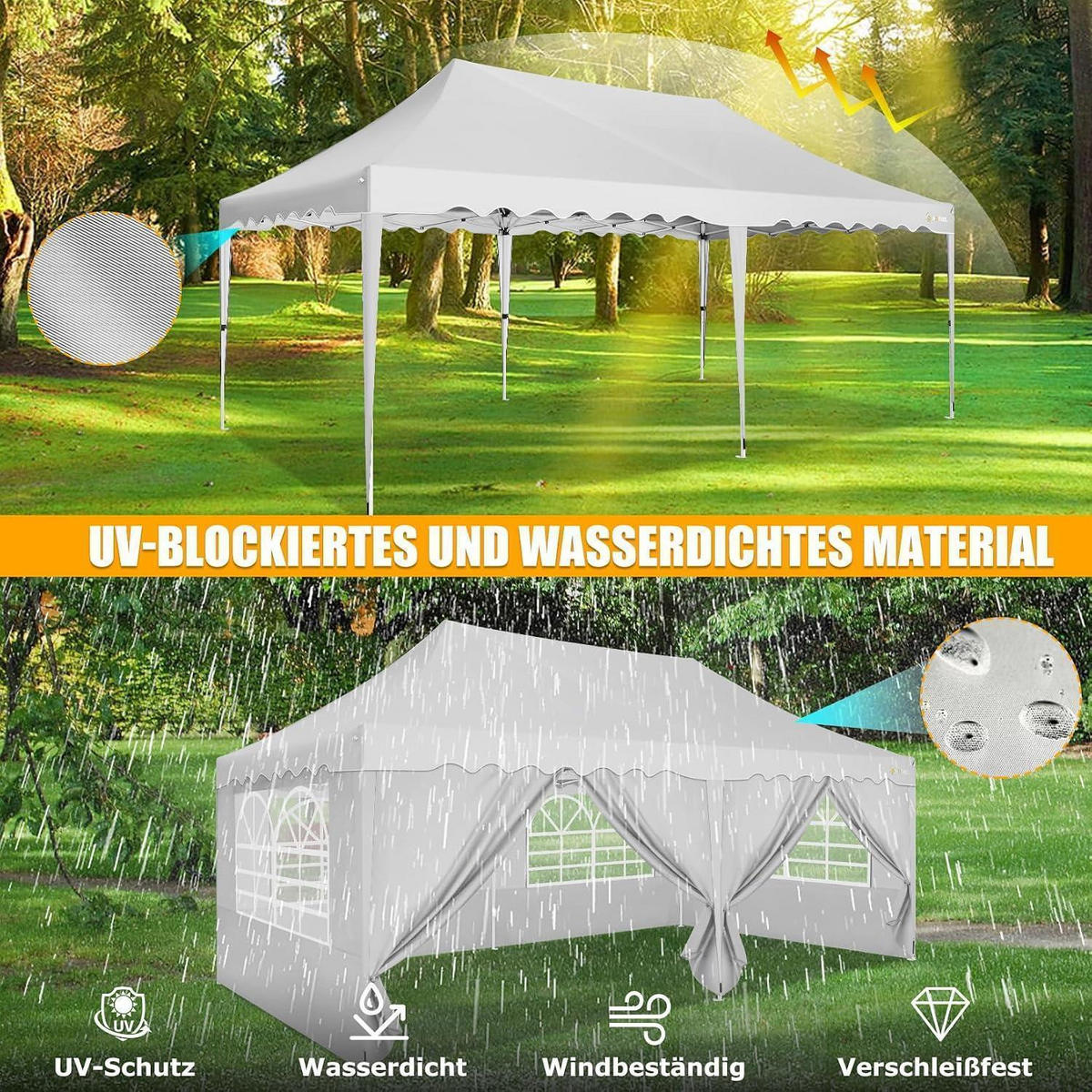 FALTPAVILLON 3x6m Weiß mit 6 Seitenwänden Metall - Weiß, Metall (300/320/600cm)