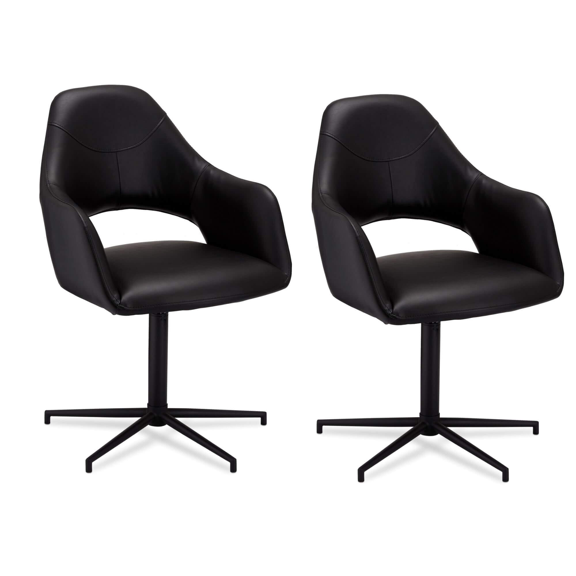 STUHL-SET 2 Stück in Kunstleder - Schwarz, Leder/Metall (59/89/64cm) - Furnhouse