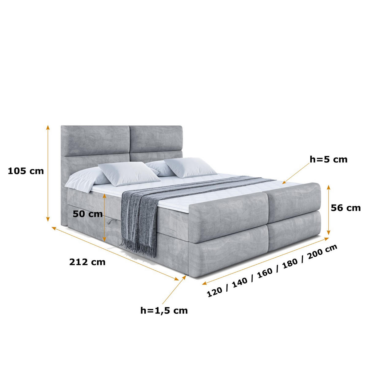 BOXBETT BOXI3-Z - 120x200 cm - H3 - Grau - Grau, Holzwerkstoff (120/200cm) - ALTDECOR