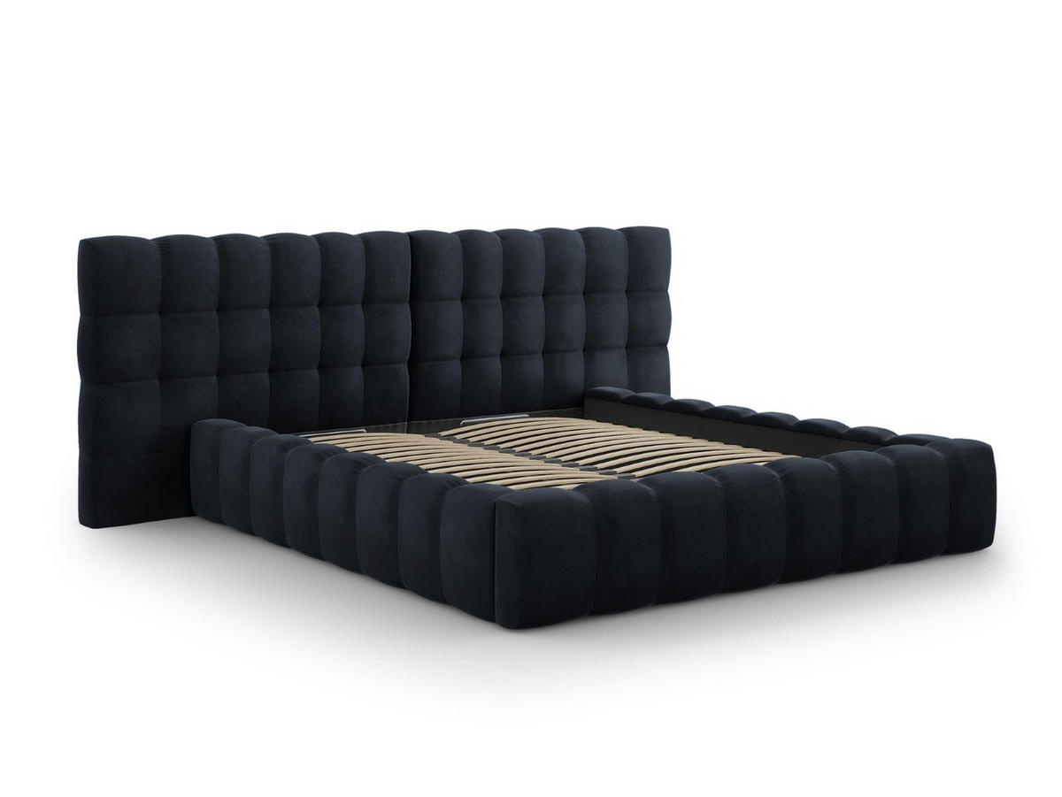 BETT mit Bettkasten und Doppelkopfteil Mamaia aus Samt dunkelblau 180x200cm - Dunkelblau, Textil (180/200cm) - Micadoni
