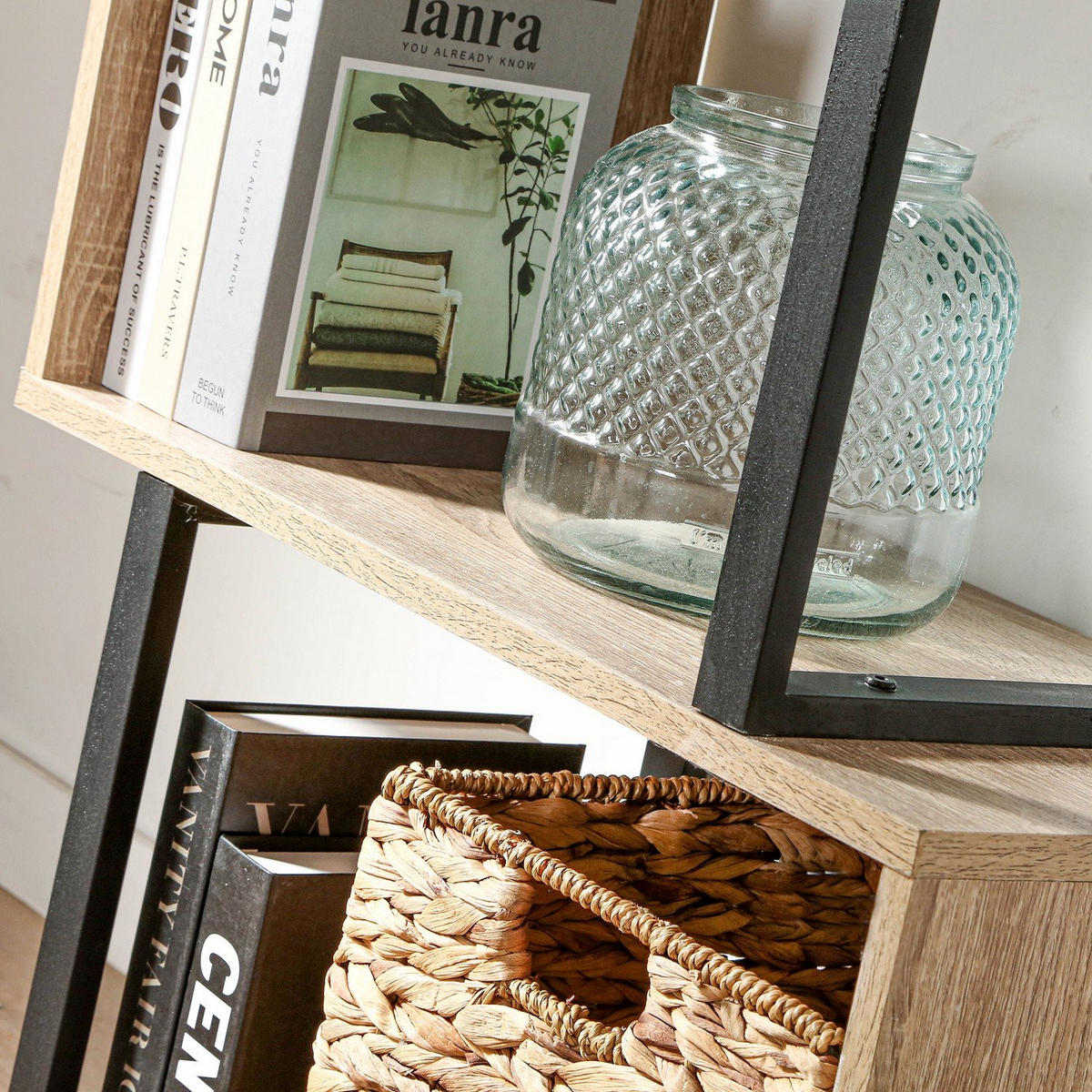 BÜCHERREGAL mit 4 Ebenen, Holzdekor und Metallständern - H148cm - Apfelbaumfarben, Holzwerkstoff (30/147.5/60cm) - Calicosy