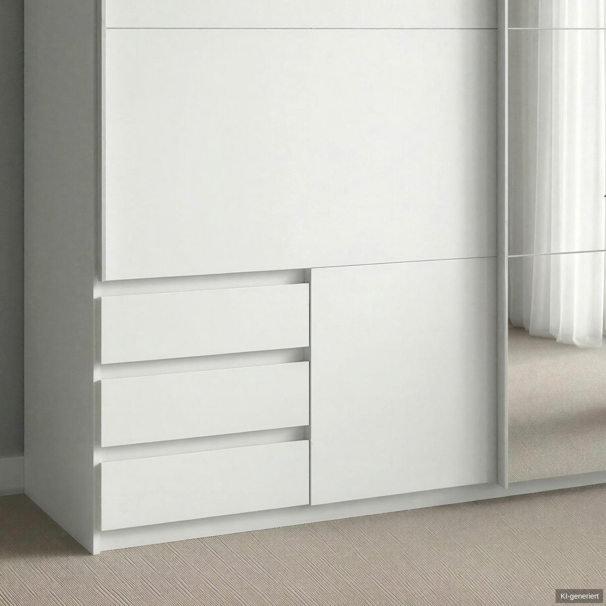 SCHWEBETÜRENSCHRANK 2-türig B179/H198/T65 cm, Kleiderschrank in Weiß mit sichtbaren Schubkästen & Spiegel / 22702 - Alufarben/Weiß, Holz/Holzwerkstoff (179/198/65cm) - luma-home