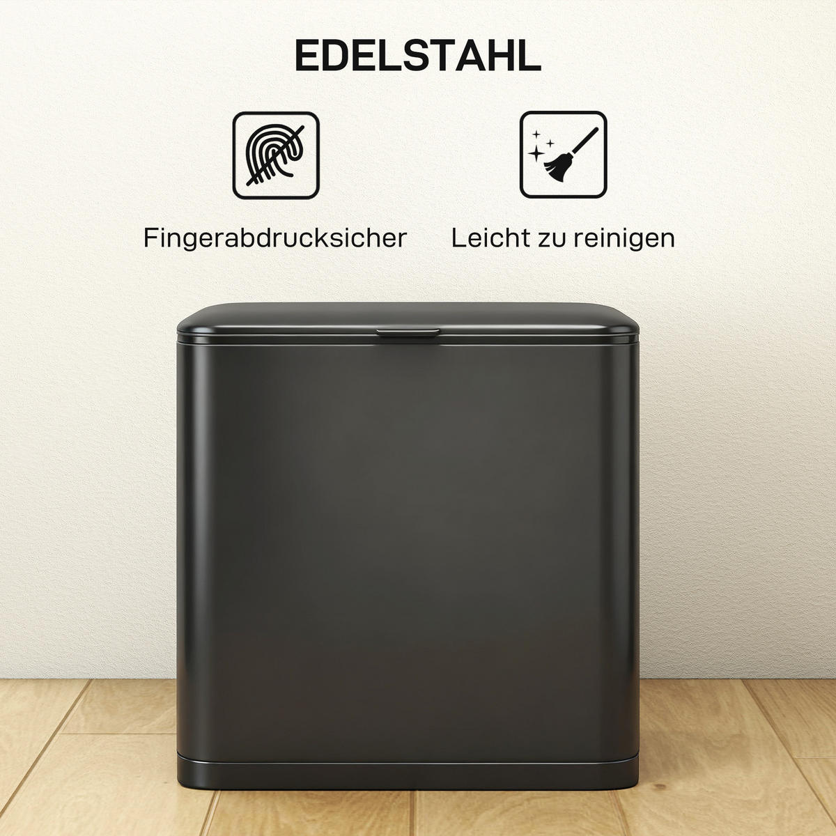KOŠ NA ODPADKY 8 L závěsný koš na odpadky s víkem, které zůstává na místě, a vnitřním košem - černá, plast (17.4/30/29.7cm) - HOMCOM