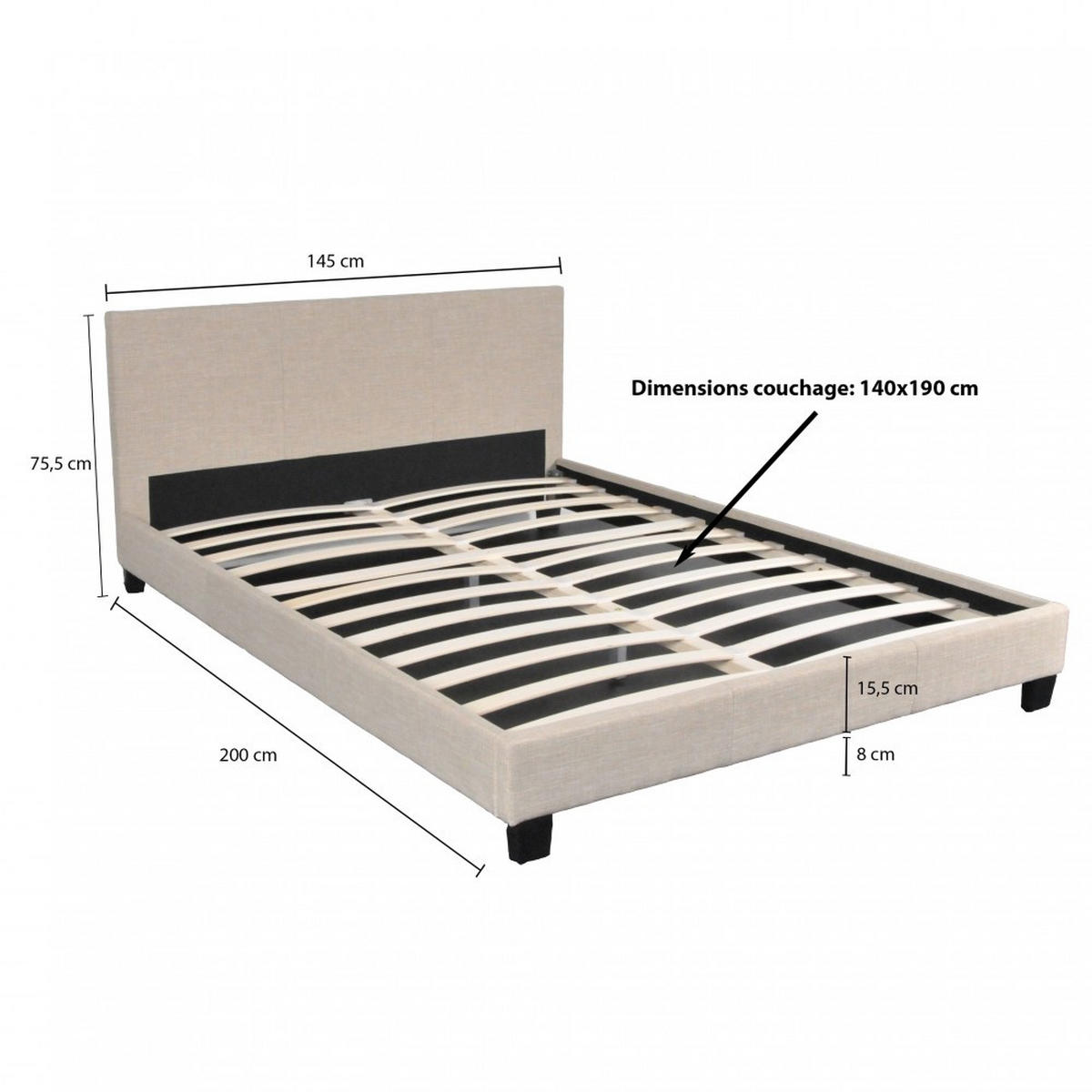 BETT DUBLIN mit Lattenrost/ Bett 140x190 - Beige - Beige, Holzwerkstoff (140/190cm) - Weber Industries