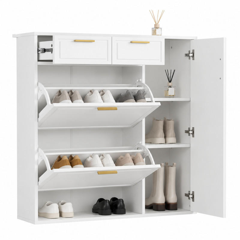 SCHUHSCHRANK mit Schubladen und verstellbaren Regalen 95 x 24 x 107,5 cm Weiß - Weiß, Holzwerkstoff (24/107/95cm) - Beauniv