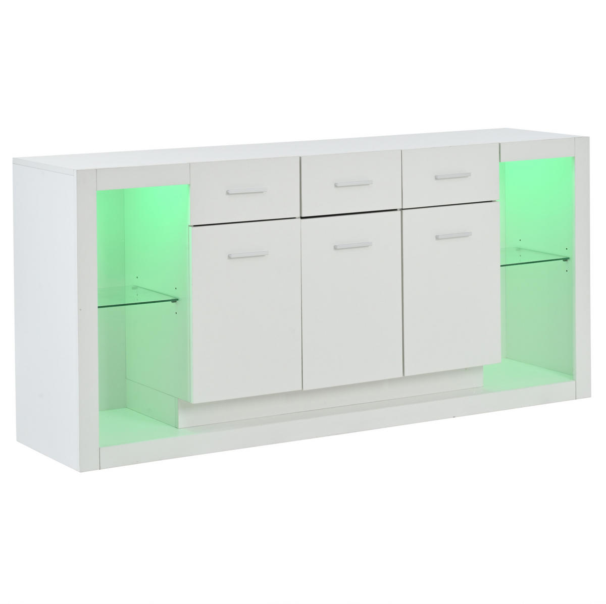 SIDEBOARD 160/40/75 cm Weiß aus Spanplatte mit LED und 3 Schubladen - Weiß, Holzwerkstoff (160/75/40cm) - OKWISH