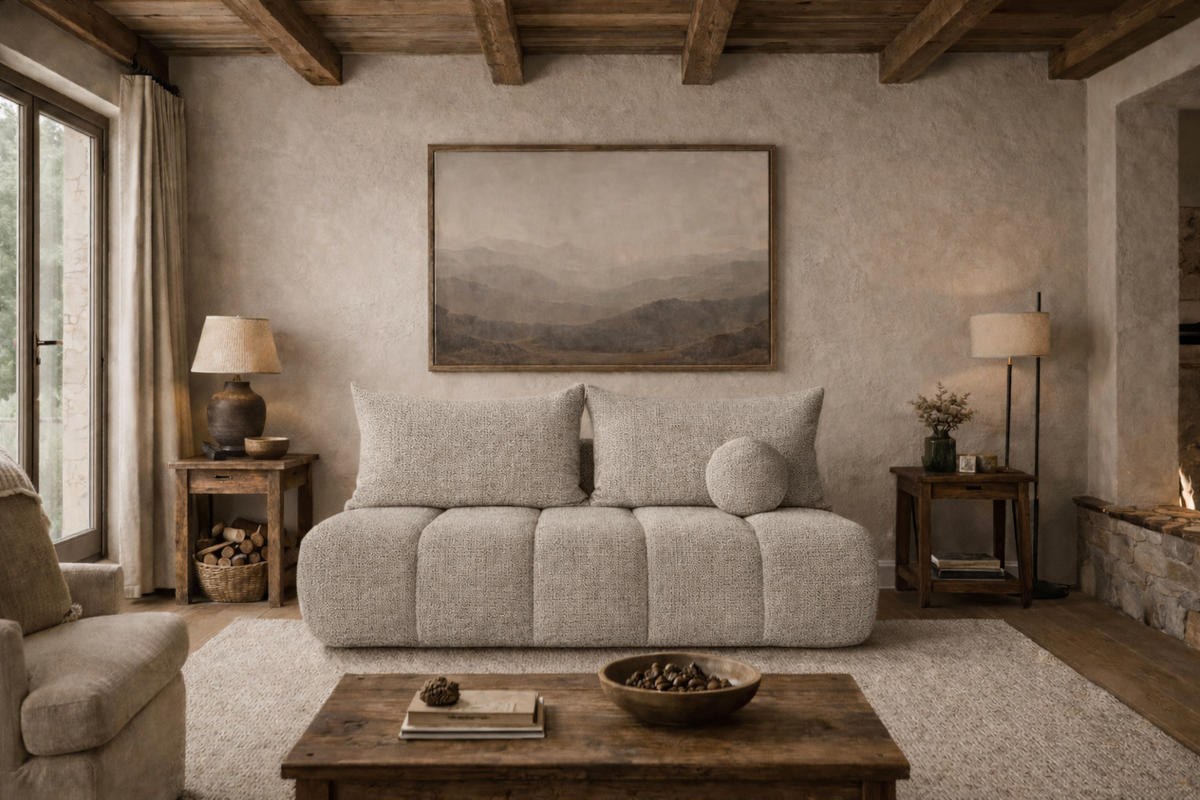 SOFA Mit Schlaffunktion Und Bettkasten, Chenille-Stoff Flow, Beige, PIANO - Beige, Holz (207/91/103cm) - Kaiser Möbel