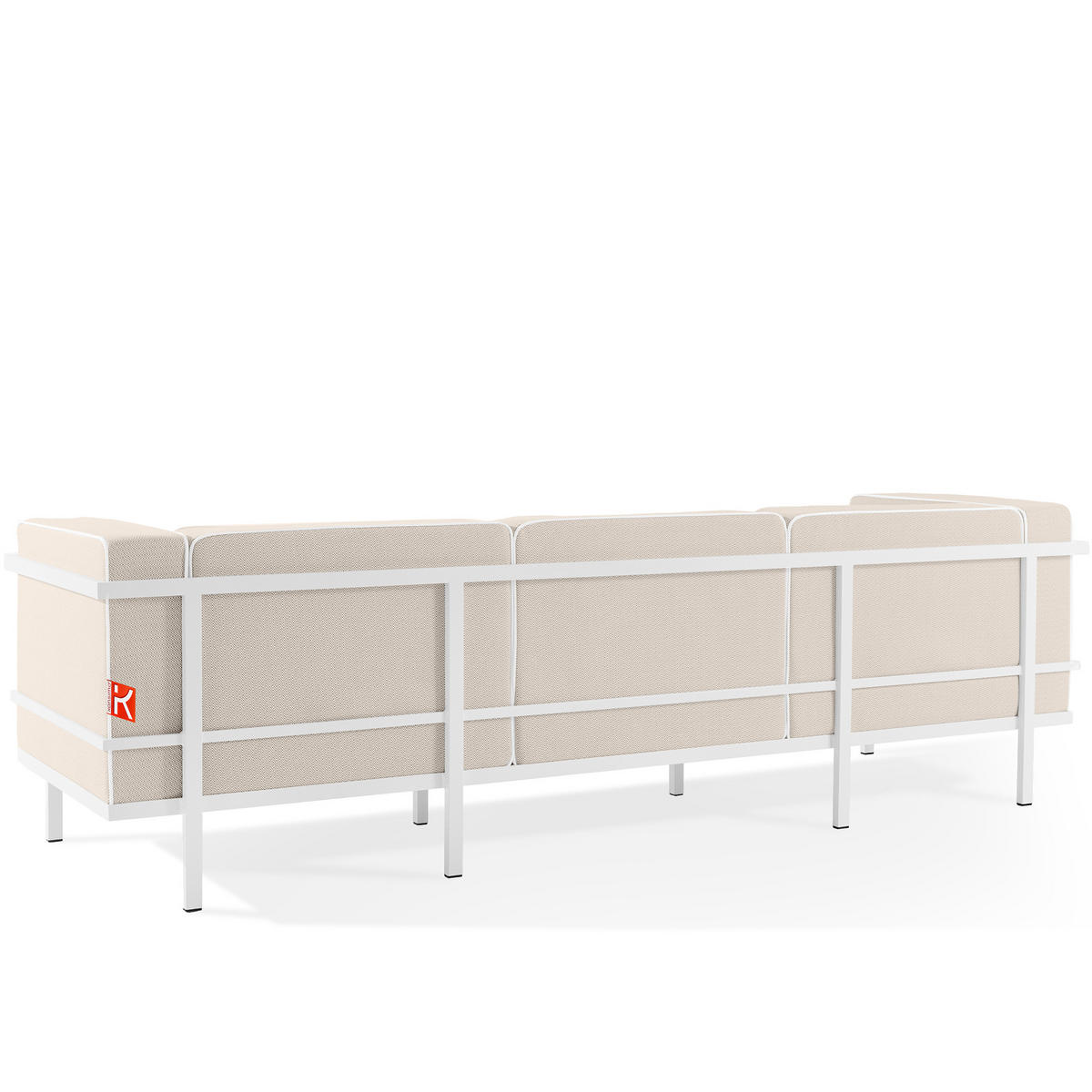 GARTENLOUNGE-SET TRIGLO 1x Tisch, 2x Sessel, 1x Sofa 3-Sitzer, 4-tlg., Modern, Weiß - Beige/Weiß, Glas/Textil - KONSIMO®