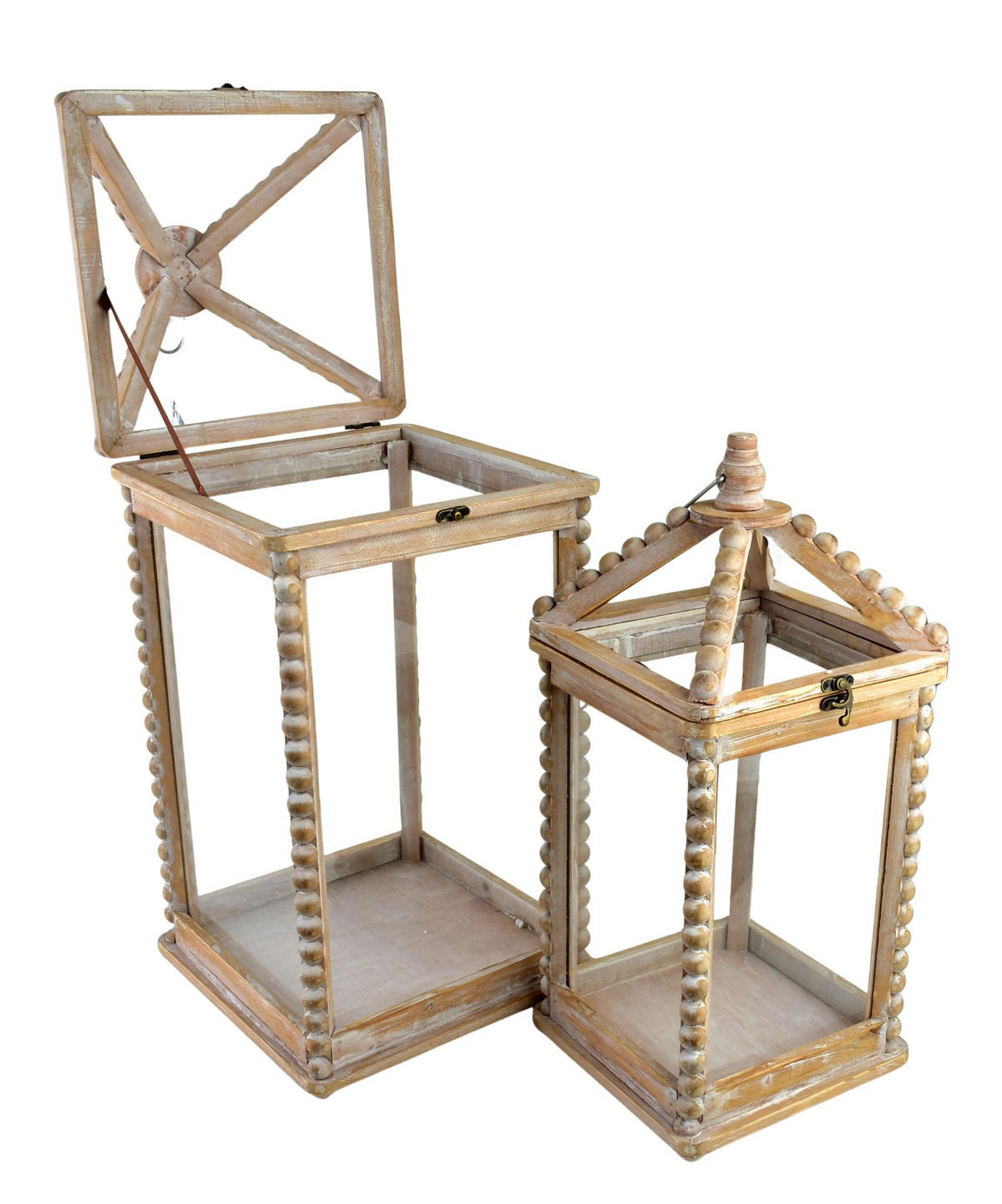 LATERNE Lokke 2er Set Beige 28x28x65 cm Holz - Beige, Holz (28/65/28cm) - Mondex