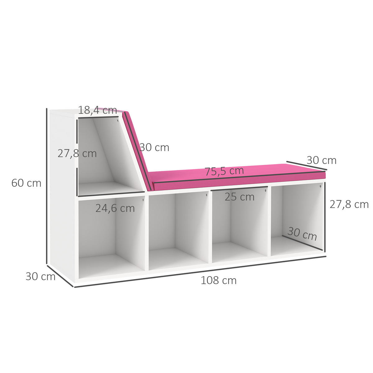 BÜCHERREGAL 108/30/60 cm weiß - Altrosa, Karton (108/60/30cm)
