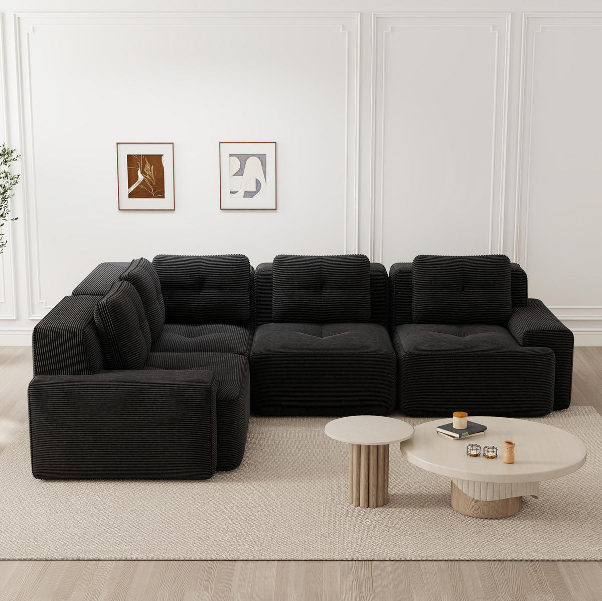 ECKSOFA modular ohne Aufbau Cord 4-tlg. - Schwarz, Kunststoff (104/382cm) - Meubliv