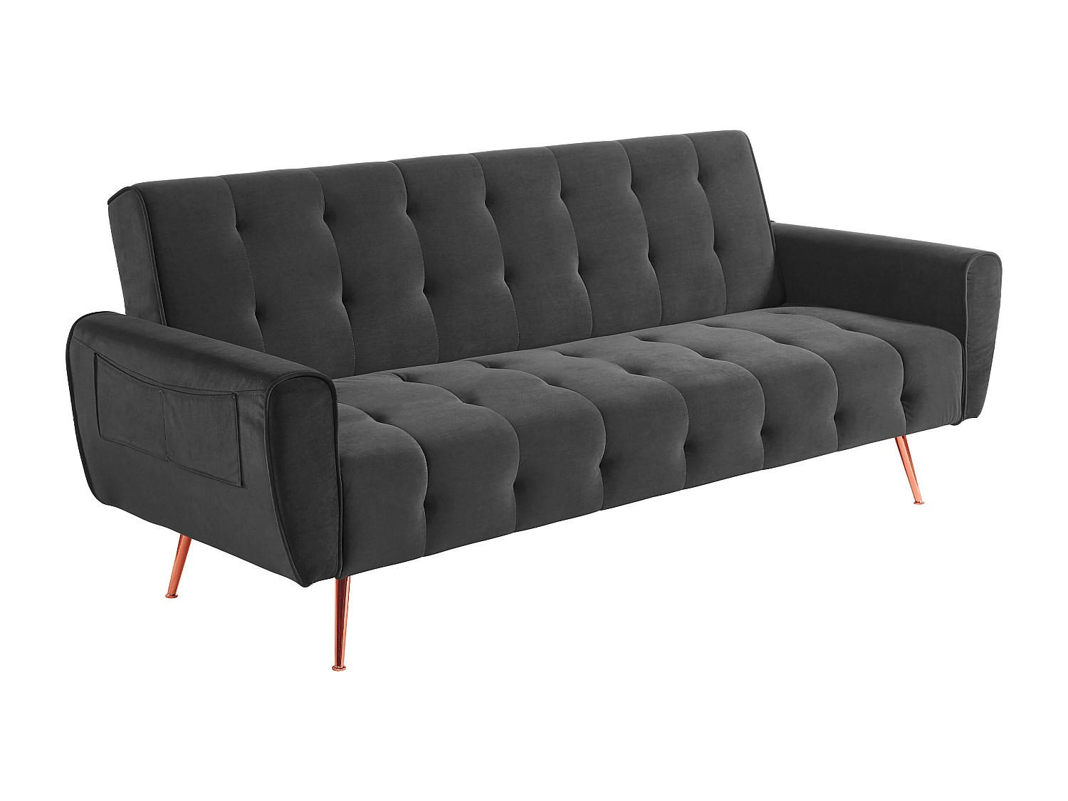 SCHLAFSOFA Klappsofa 3-Sitzer - Samt - Anthrazit - POLANI - Anthrazit, Textil (83/83/209cm) - Vente-Unique