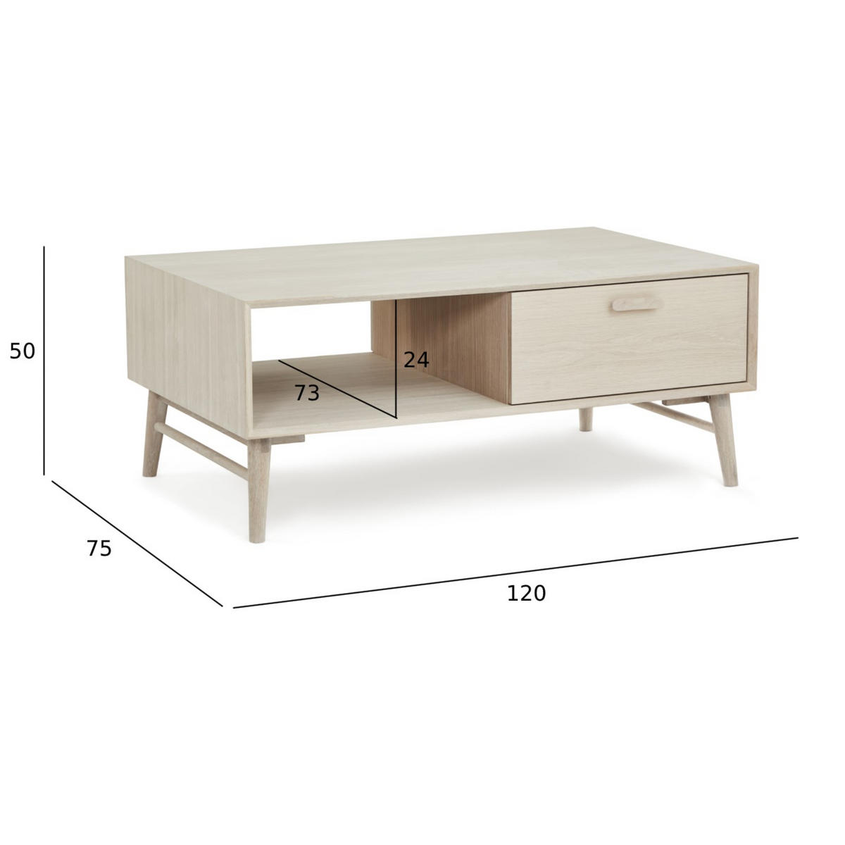 COUCHTISCH rechteckig Eiche massiv cm75/120/50 - Beige, Holz/Holzwerkstoff (75/120/50cm) - Furnhouse