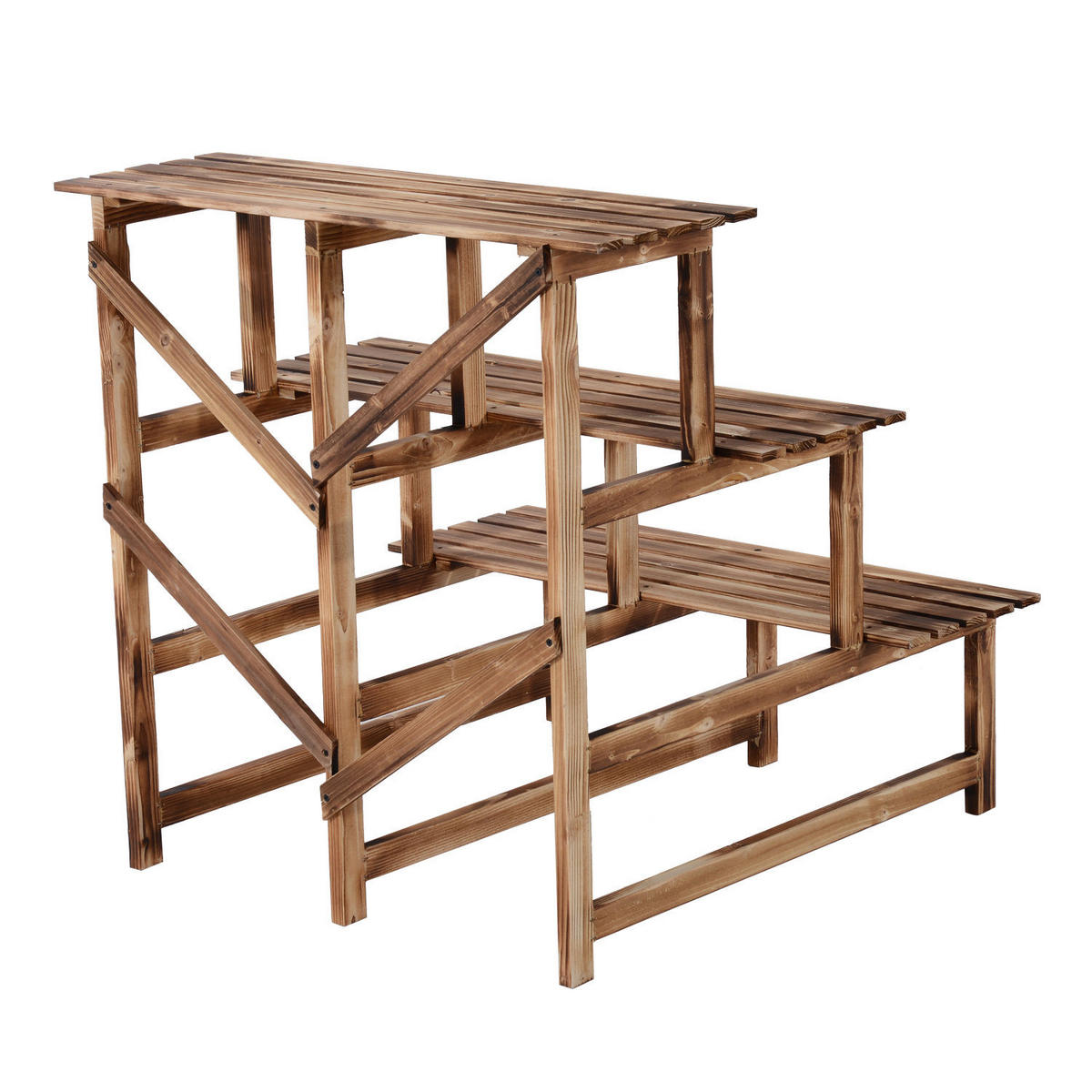PFLANZENTREPPE Blumentreppe Blumenregal Pflanzregal, 3 Stufen, Tannenholz, Verkohlt - Dunkelbraun, Holz (80/78/80cm) - Outsunny