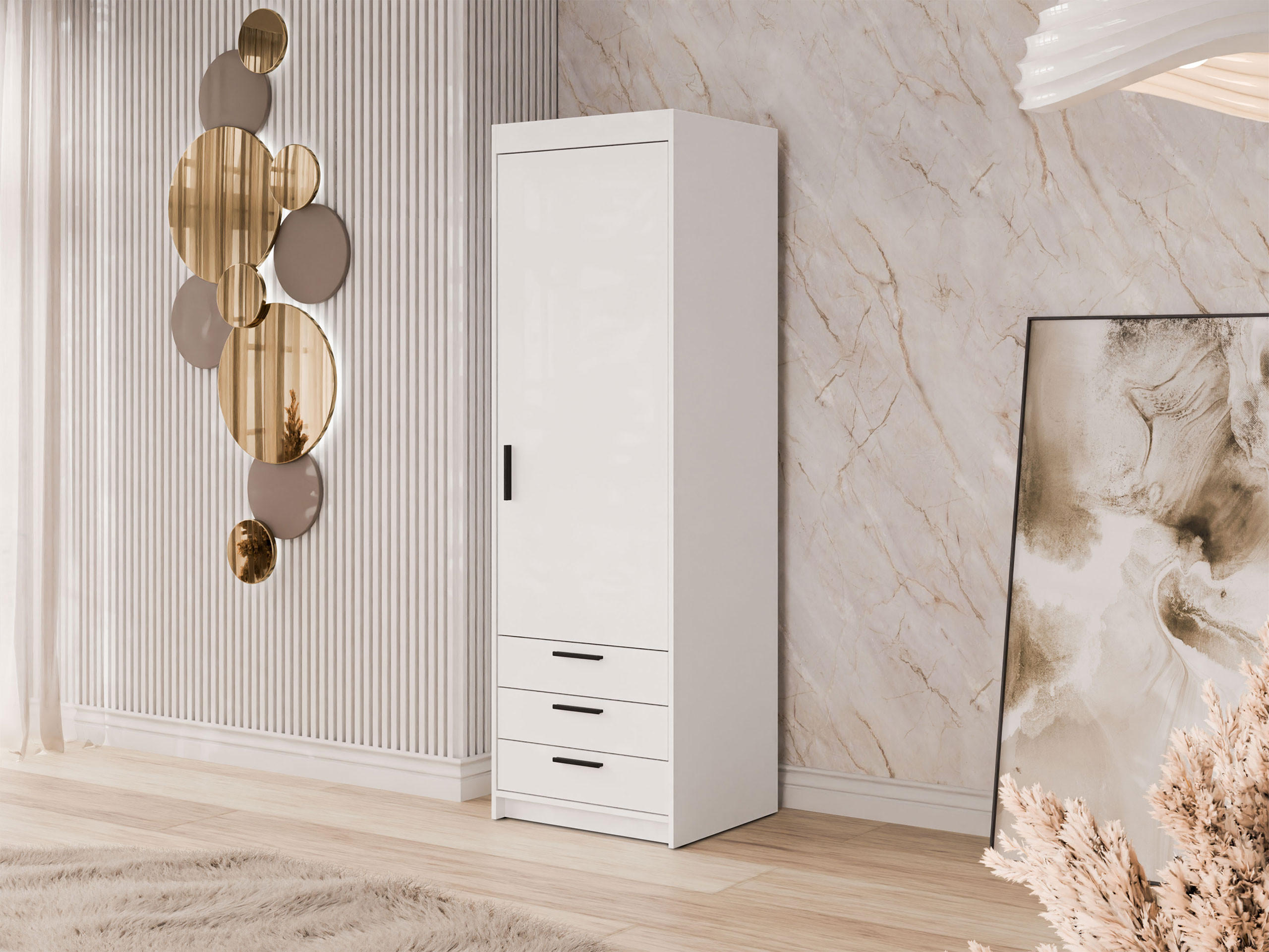 Thumbnail - Mirjan24 Kleiderschrank, Weiß, Schwarz, Holzwerkstoff, 3 Schubladen, Rechteckig, 60x191x53 cm, Schlafzimmer, Kleiderschr...