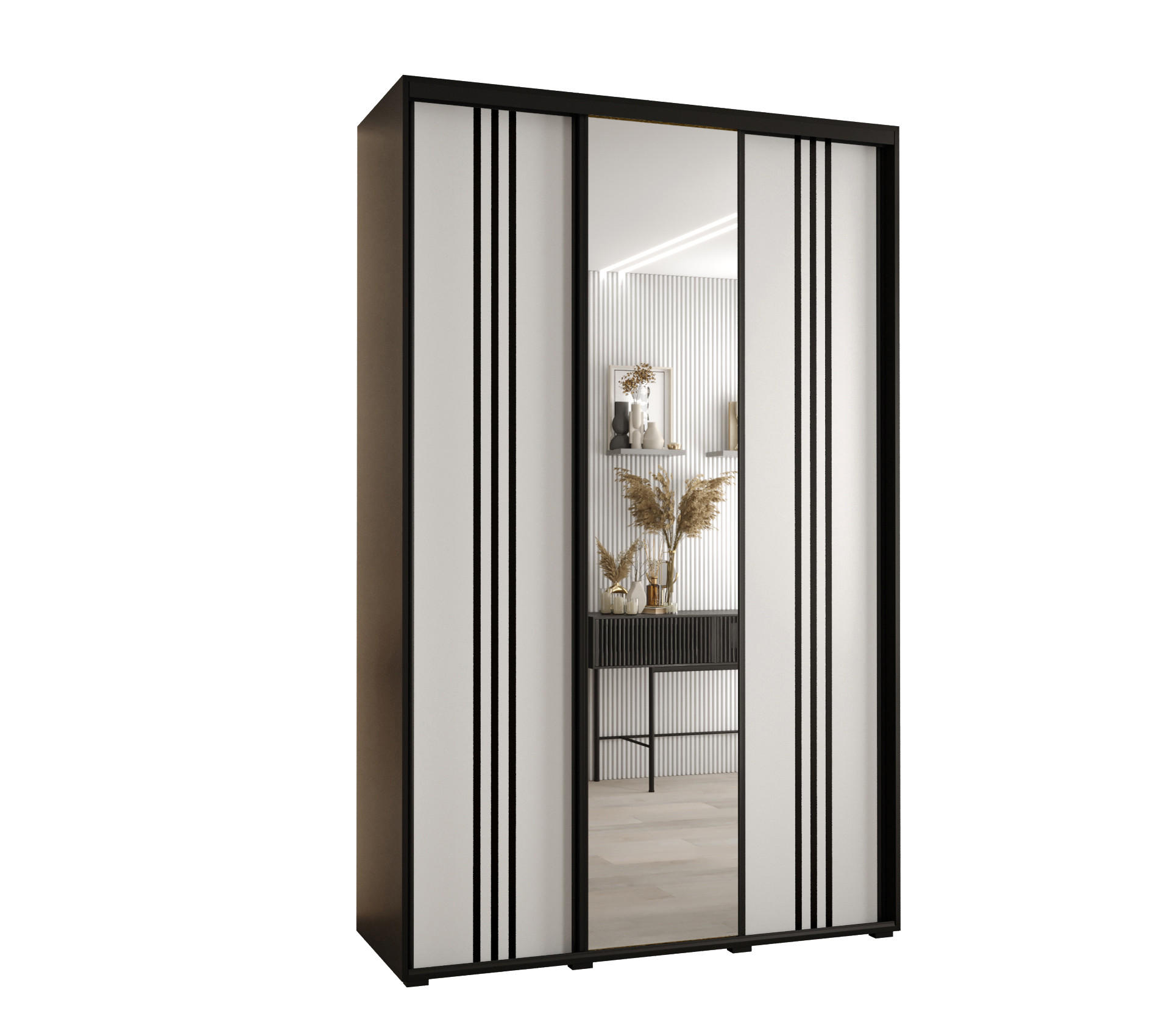 Abiks Möbel Schwebetürenschrank Schwarz, Weiß, Schwarz 150x235x45 cm