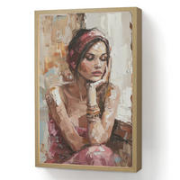 NÁSTĚNNÁ LAMPA S AKUMULÁTOREM Žena - vzhled malby - portrét - moderní 40x60 cm - hnědá, kompozitní dřevo (40/60/8cm) - OnlyWow