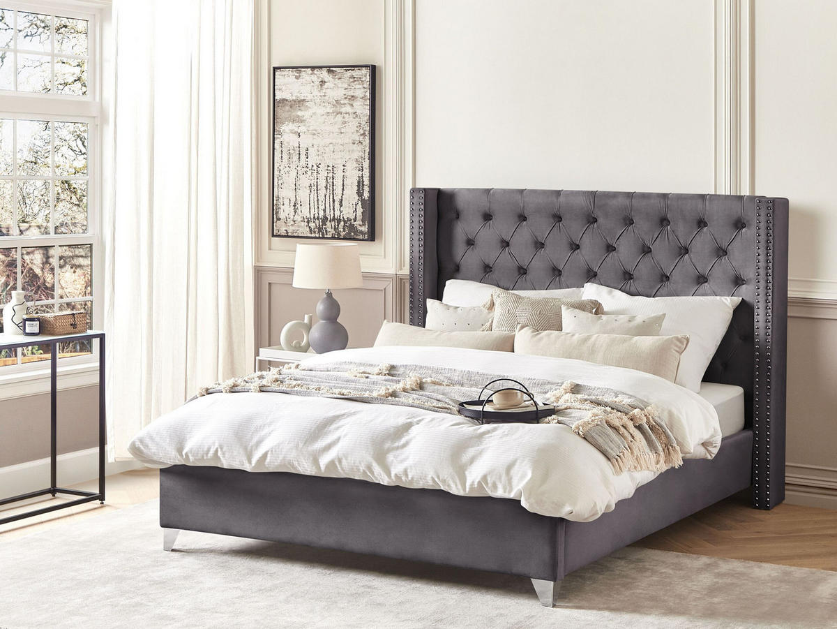 POLSTERBETT 180/200cm Grau Lubbon - Grau, Textil (180/200cm) - Beliani