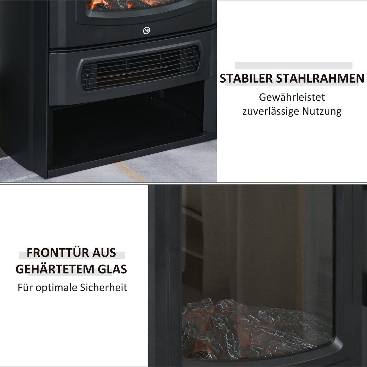 ELEKTROKAMIN 1000 W/2000 W mit Flammeneffekt Thermostat 20–25 qm Schwarz - Schwarz, Metall (5/32/44cm) - HOMCOM