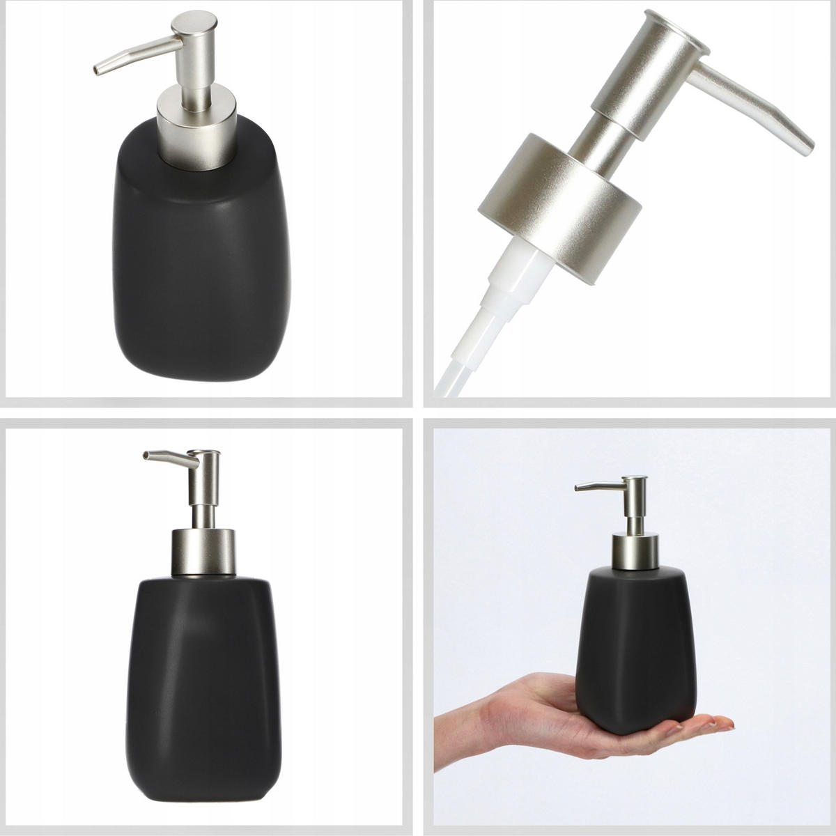 BADEZIMMERSET SEIFENSPENDER + WC-Bürstengarnitur, schwarz - Schwarz, Keramik/Kunststoff (12/36cm) - KADAX