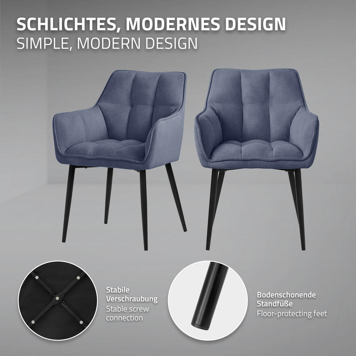 JÍDELNÍŽIDLA, SADA 4 KS, modrá froté látka - modrá/černá, kov/textil (63/90/57cm) - ML-DESIGN