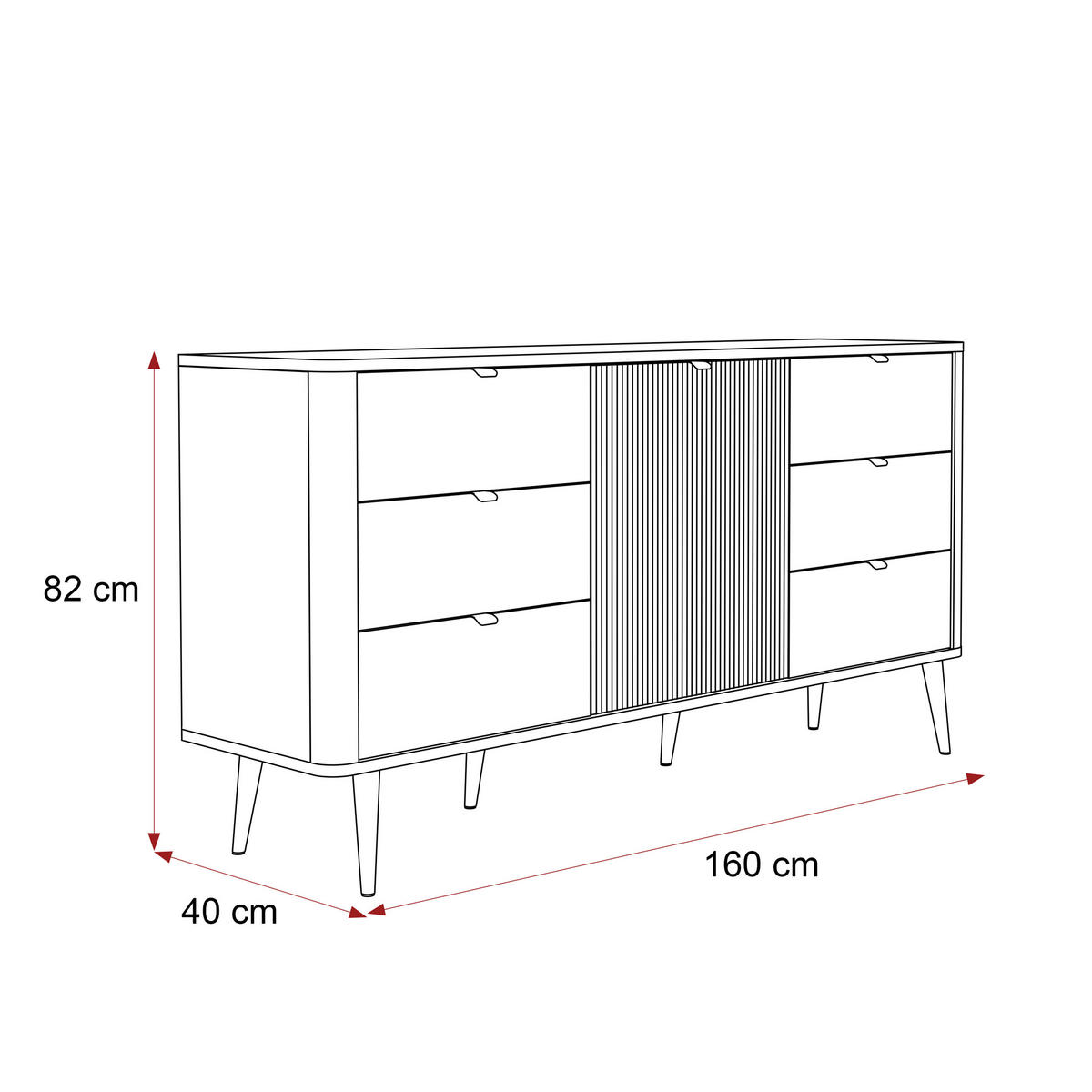 KOMMODE mit Schubladen NAVANI 160 cm Kaschmir Nuss - Kaschmir/Nussbaumfarben, Holzwerkstoff (160/82/40cm) - Idohome