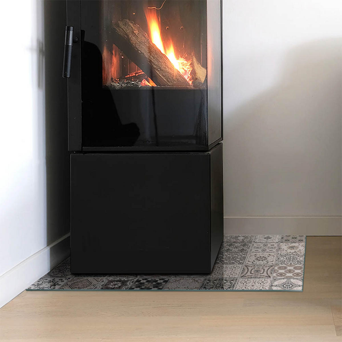 GLASPLATTE für Kamin 60x40 cm Schwarz - Schwarz, Glas (60/40/0.4cm) - ArtPrintCave