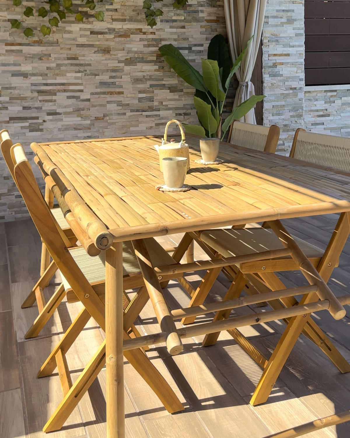 ZAHRADNÍ ŽIDLE 2 ks sada Béžová Prossedi - béžová/světle hnědá, dřevo (42/84/50cm) - Beliani