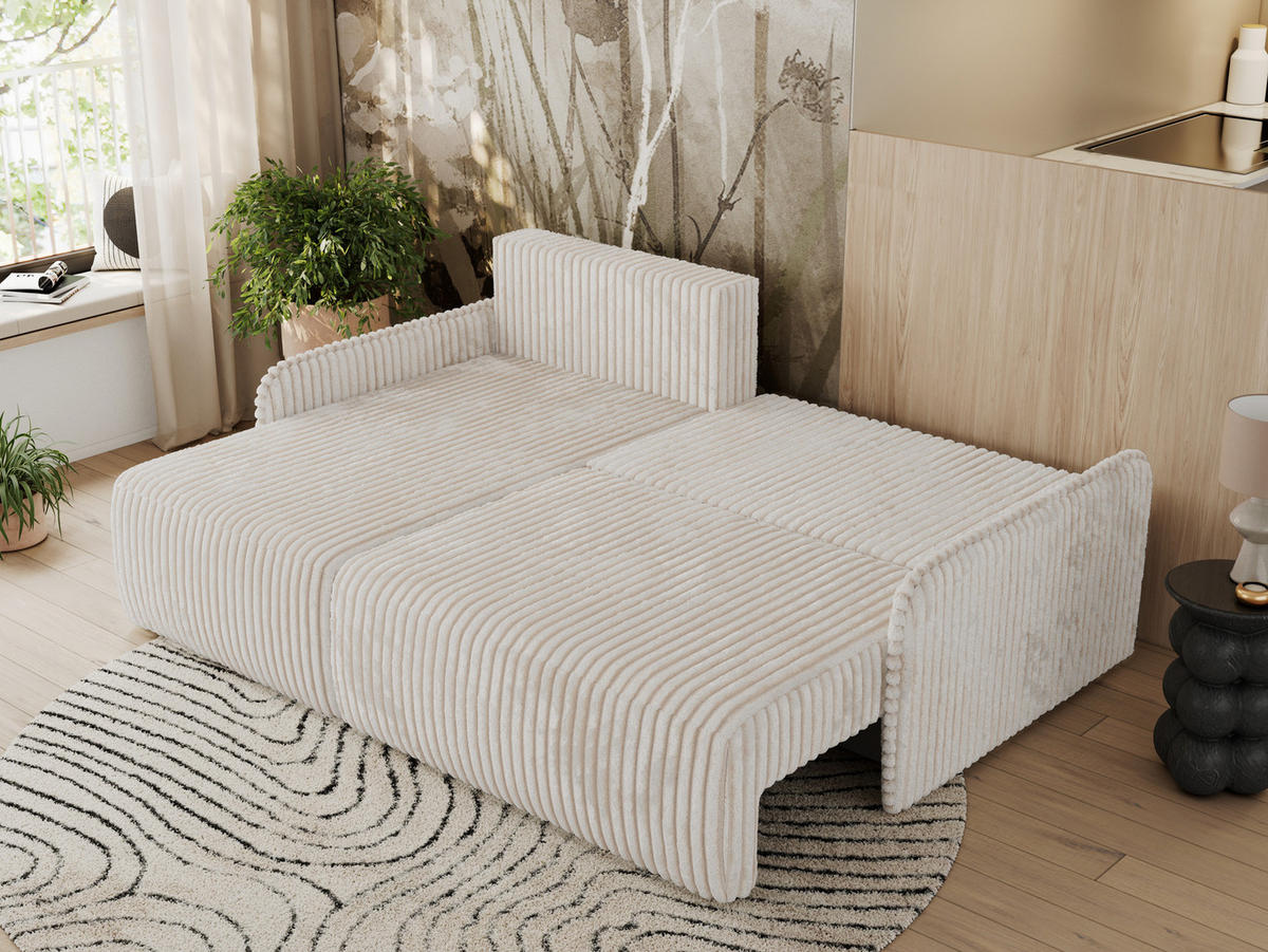 ECKSCHLAFSOFA ARPA L Creme Cord - links - Creme/Schwarz, Kunststoff/Textil (198/150cm) - MKS