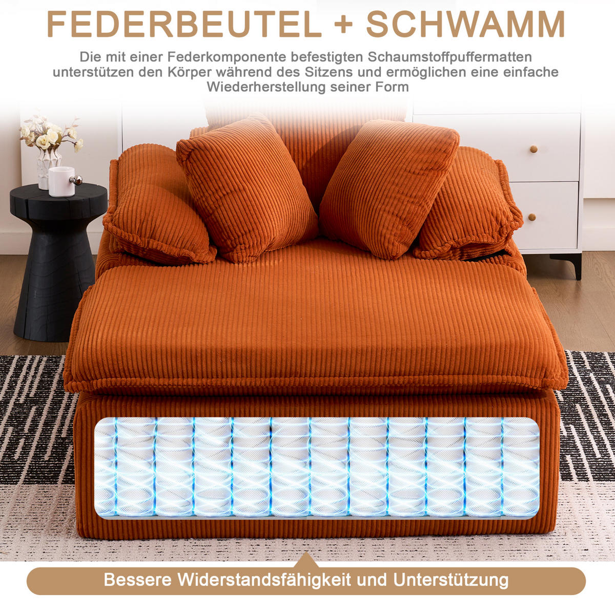 SOFA 177/122/92 cm aus Cord in Orange mit breiten Armlehnen - Orange, Textil (122/92/177cm) - BEAOK