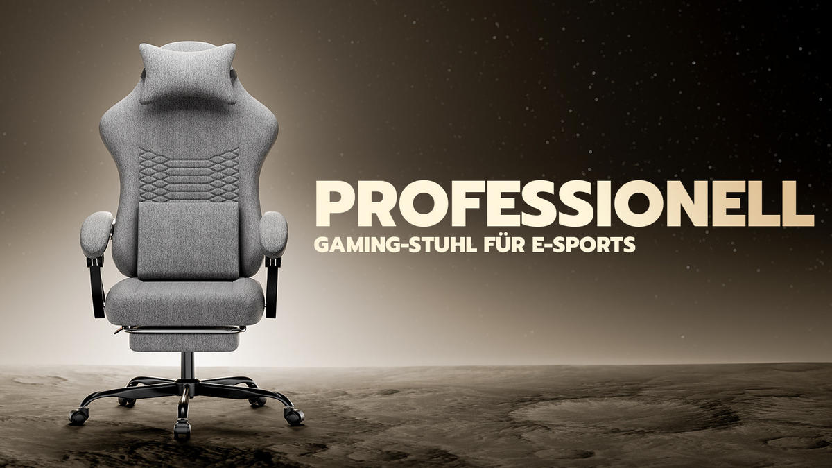 GAMINGSTUHL Bürostuhl mit Massage Stoff Kopfstütze Fußstütze Hellgrau - Hellgrau, Textil (63/120.5/58.5cm)
