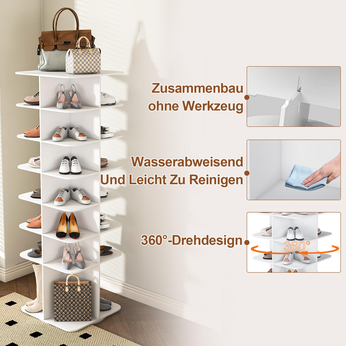 SCHUHREGAL 7 Ebenen 60/60/184 cm, drehbar in Weiß - Weiß, Holzwerkstoff (184/60/60cm) - BEAOK