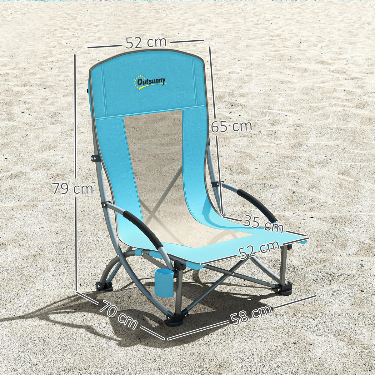 GARTENKLAPPSESSEL DE-15662 70/58/79 cm, mit Getränkehalter Blau - Blau, Metall (58/79/70cm) - ComfortXL