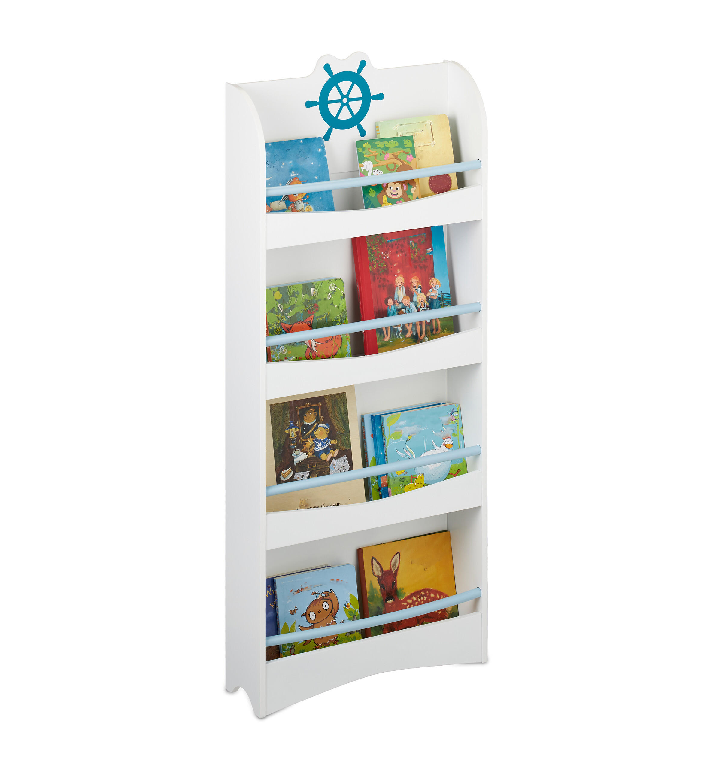 KINDERBÜCHERREGAL - Weiß, Holzwerkstoff (50.5/124/15cm) - Relaxdays
