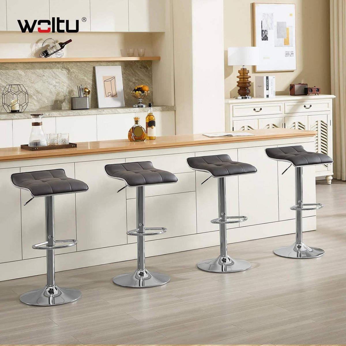 BARHOCKER, Hocker höhenverstellbar, aus PU-Kunstleder Metall - Grau, Metall (39/83/39cm) - Woltu